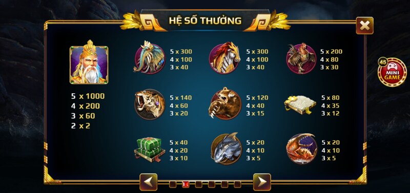 Mức đổi thưởng trong game Sơn Tinh Thủy Tinh 123b vô cùng hấp dẫn